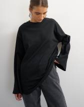 Topshop seamed detail long sleeve skater top in black