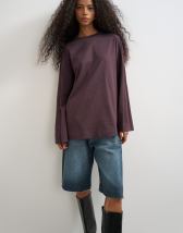 Topshop seamed detail long sleeve skater top in chocolate plum
