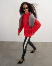 Topshop seamed detail long sleeve skater top in red