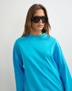 Seamed detail long sleeve skater top in turquoise 