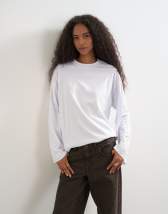 Topshop seamed detail long sleeve skater top in white