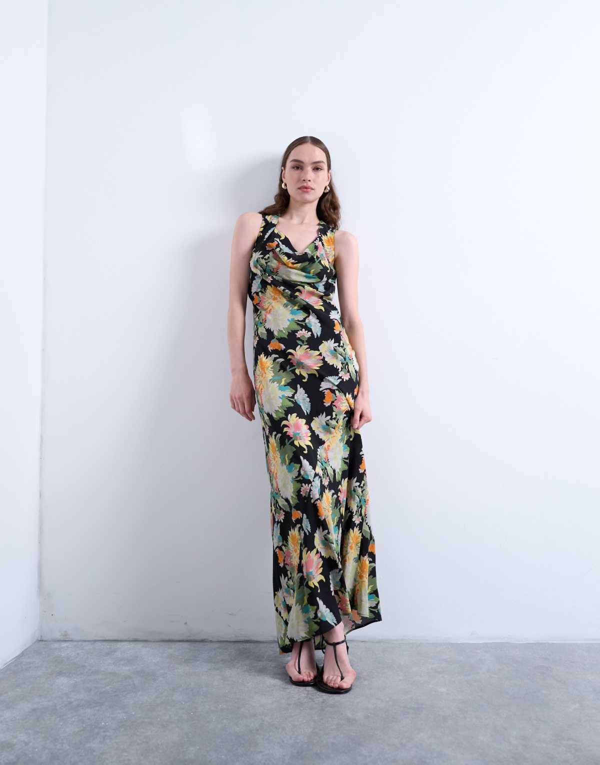 Topshop seamed high cowl neck maxi dress in vibrant vintage floral
