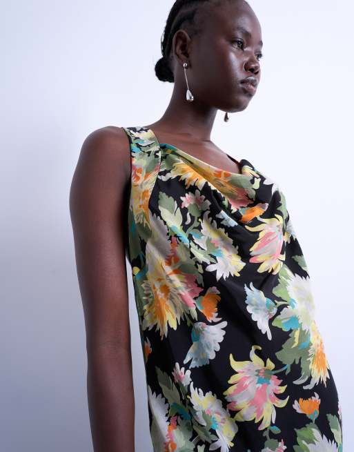 Topshop seamed high cowl neck maxi dress in vibrant vintage floral