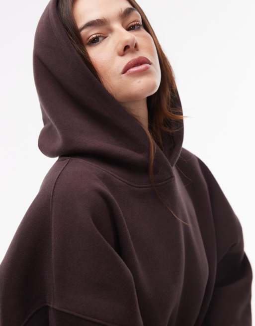 Topshop seamed hoodie in dark burgundy, 4 of 4