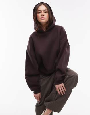 seamed jersey hoodie in burgundy-Red