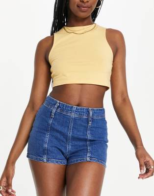 Topshop Seamed Joni Short In Mid Blue