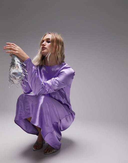 topshop purple dress Topshop seamed long sleeve midi dress in lilac