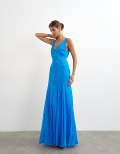 Seamed skirt maxi occasion dress in blue