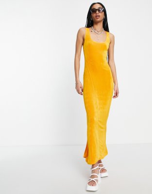 Topshop seamed slinky maxi dress in orange  - ASOS Price Checker
