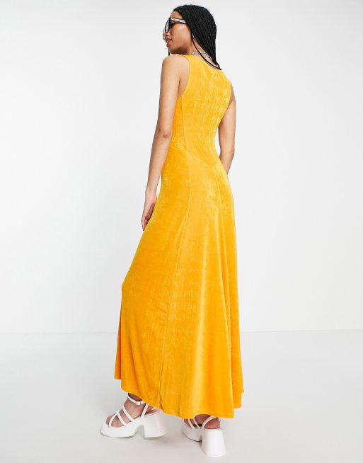 Topshop seamed slinky maxi dress in orange