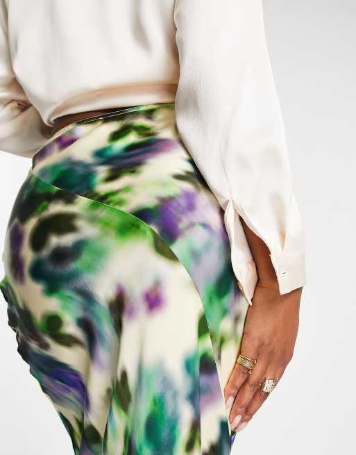 Topshop seamed spray tie dye printed bias midi skirt in multi ASOS