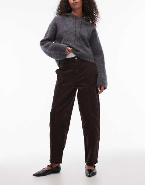 Topshop seamed straight leg trouser in brown - view 1