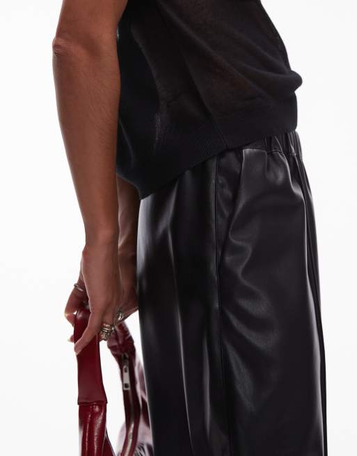 Topshop seamed wide leg faux leather jogger in black, 4 of 5