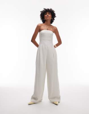 [Topshop] Topshop seamed wide leg linen jumpsuit in natural-Neutral 16 NATURAL