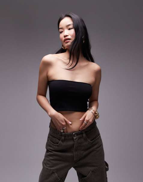 Topshop seamless cropped bandeau in black - view 1