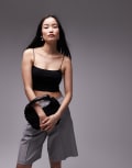 [Topshop] Topshop seamless cropped skinny strap crop top in black 12-16 BLACK