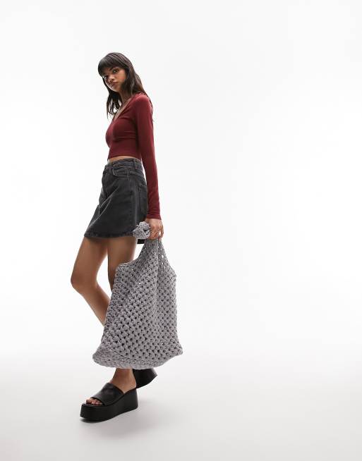 Topshop seamless long sleeve v neck crop top in dark red, 4 of 4