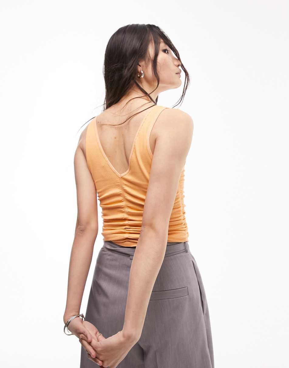 Topshop seamless ruched v neck vest in orange