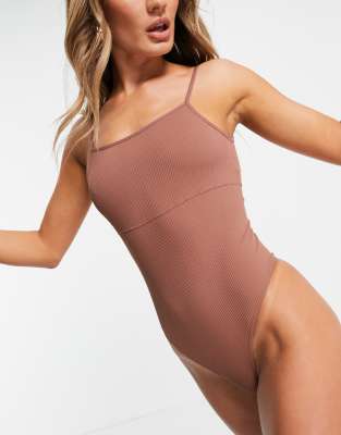 Topshop seamless slinky bodysuit in rose-Pink