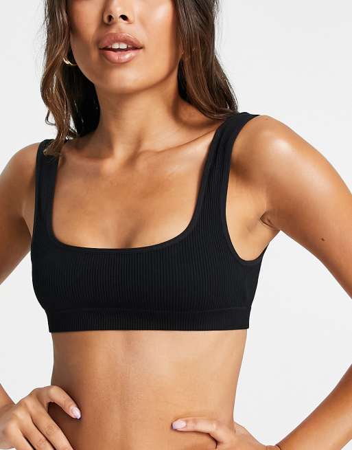 Topshop seamless square neck crop bra in black