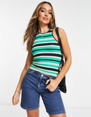 Topshop Seamless Stripe Racer Tank Top In Multi