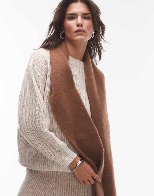 Topshop Seb skinny scarf in toffee, 2 of 4