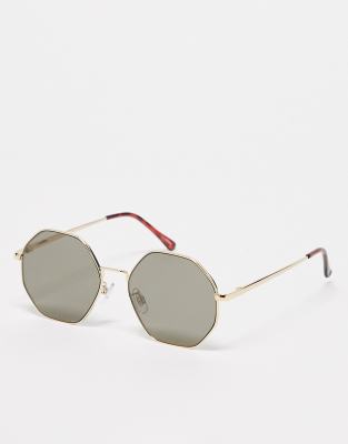 Topshop - Sechseckige Sonnenbrille mit Gestell aus goldfarbenem Metall