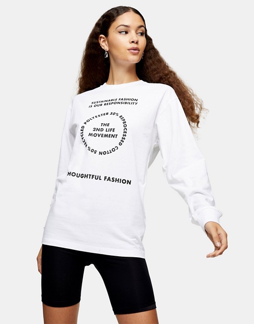 Topshop 2nd life long sleeve skater t-shirt in white