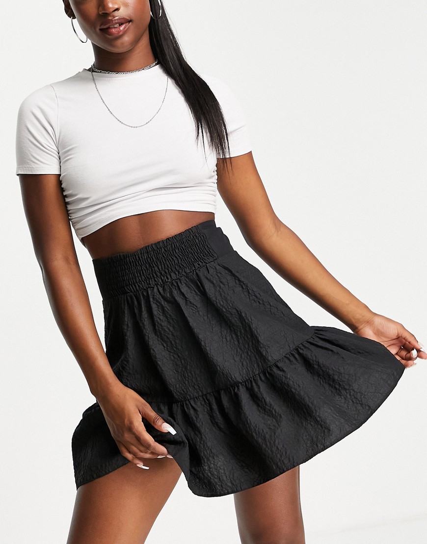 Topshop seersucker mini skirt in black