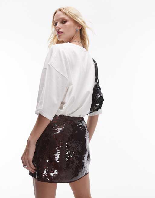 Topshop – Sehr kurzer Pailletten-Minirock in Burgunderrot, 4 von 5