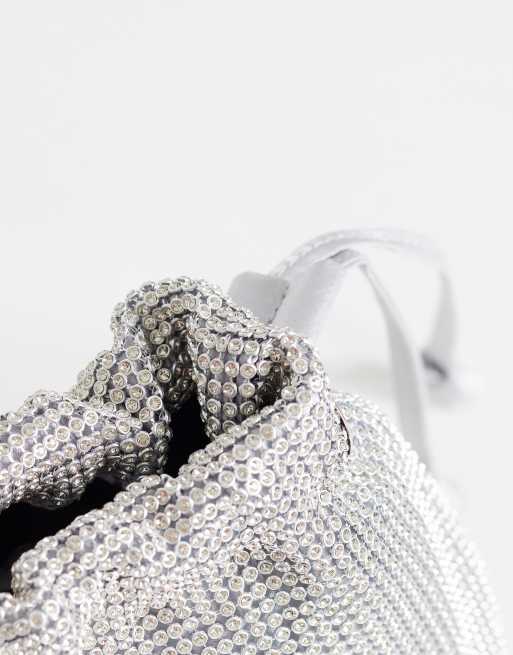 Topshop Seleena kleine Clutch mit Strass und Kordelzug in Silber, 3 von 4