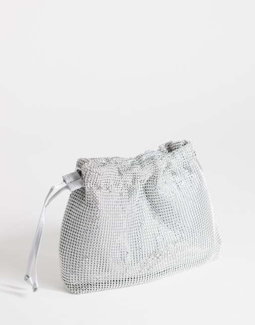 Topshop Seleena kleine Clutch mit Strass und Kordelzug in Silber, 4 von 4