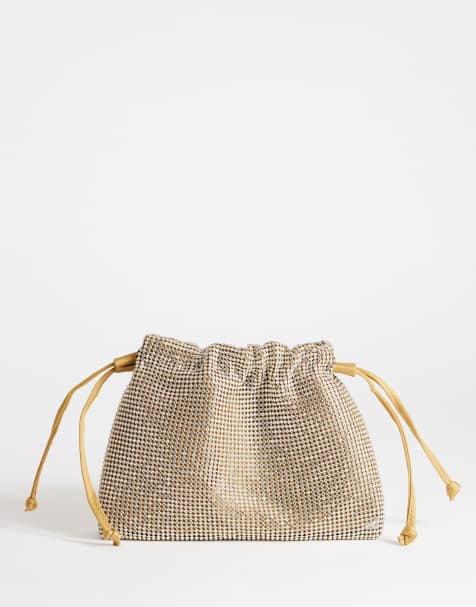 Topshop Seleena pequeño bolso de mano tipo clutch con cordón ajustable y strass en dorado - view 1