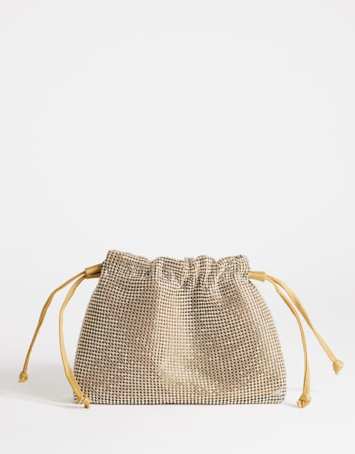 Topshop Seleena petite pochette à cordon ornée de strass dorée, 1 de 4