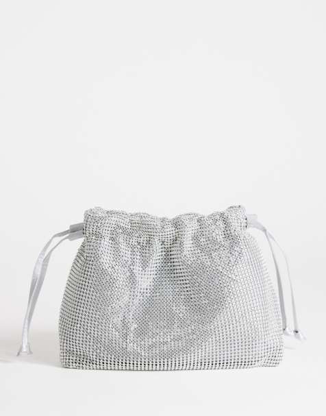 Topshop Seleena piccola pochette con coulisse e strass argento - view 1