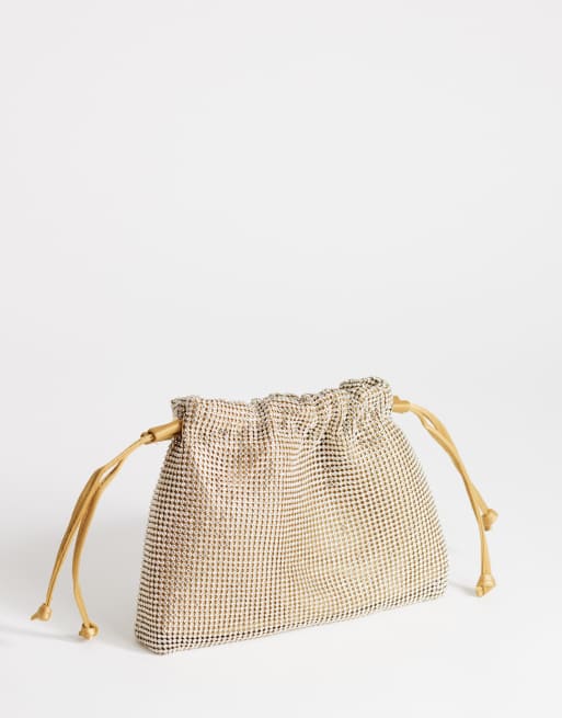 Topshop Seleena piccola pochette con coulisse e strass dorati, 4 di 4