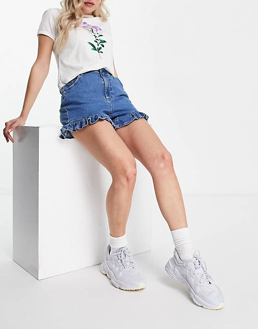 Shorts Topshop Self Button Short in Mid Blue wash 