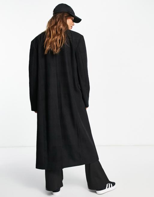 Topshop self check double breasted long coat in black