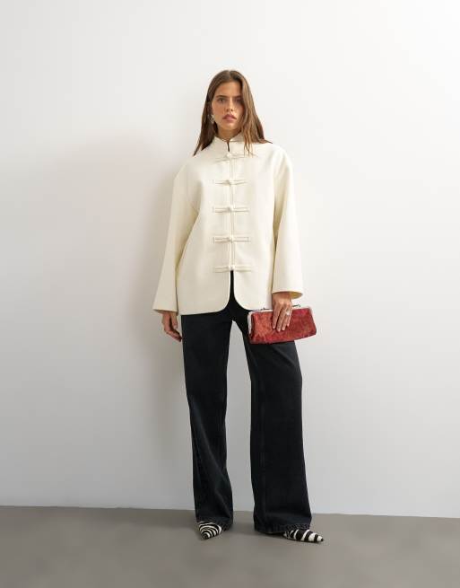 Topshop self frogging formal blazer coat in ecru, 2 of 4