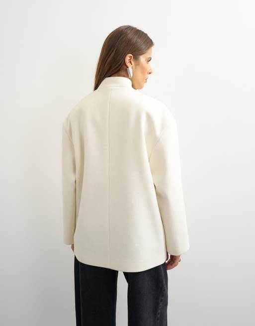 Topshop self frogging formal blazer coat in ecru, 3 of 4