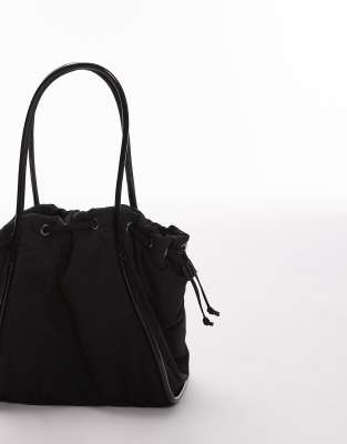 Topshop Selina ruched piping nylon bag in black