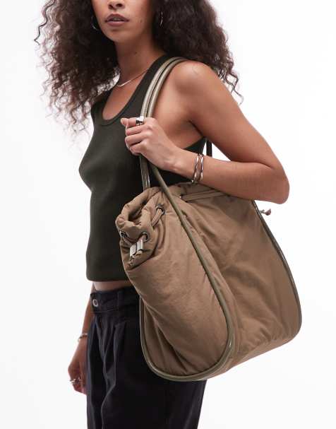 Topshop Selina ruched piping nylon bag in khaki - view 1