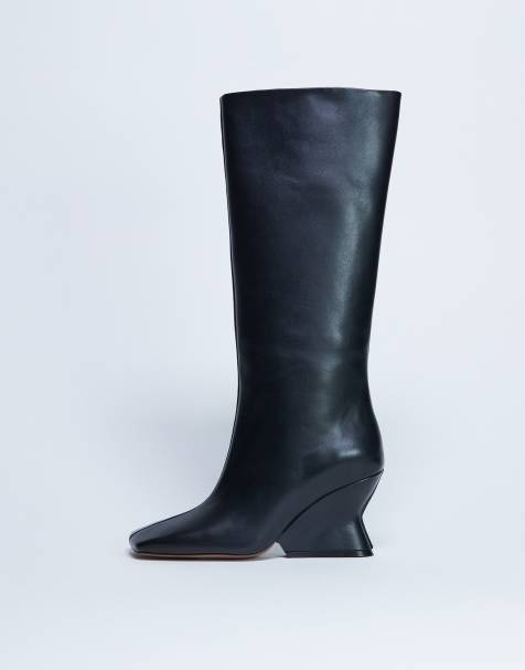 Topshop - Selma - Bottes montantes à talon compensé en cuir de qualité supérieure - Noir - view 1