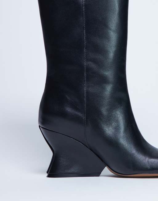 Topshop - Selma - Bottes montantes à talon compensé en cuir de qualité supérieure - Noir, 2 de 4