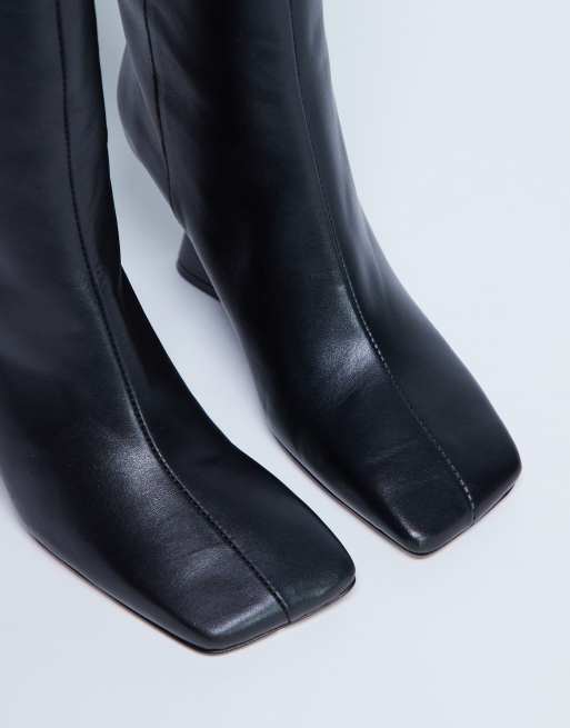 Topshop - Selma - Bottes montantes à talon compensé en cuir de qualité supérieure - Noir, 3 de 4