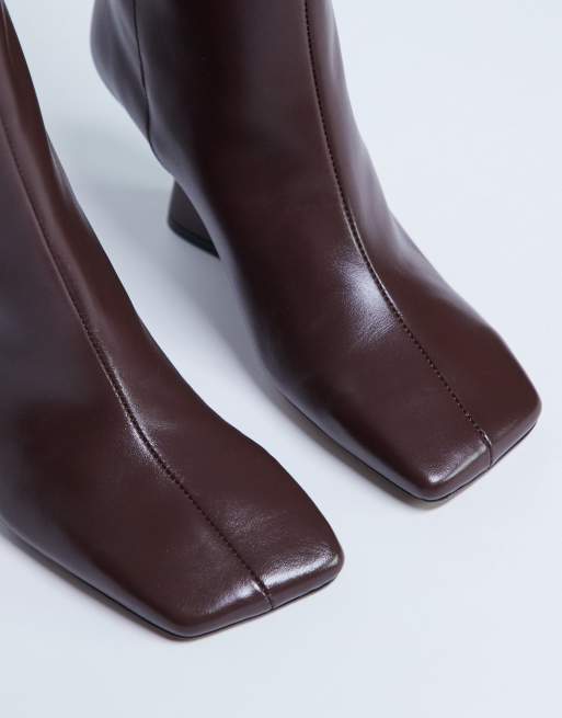 Topshop - Selma - Bottes montantes en cuir de qualité supérieure à talon compensé - Chocolat, 3 de 4
