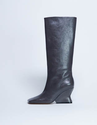  Selma Premium leather knee high wedge boot 