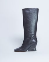 Topshop Selma Premium leather knee high wedge boot in grey