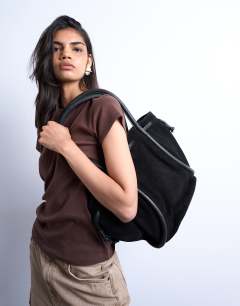 Sena real suede leather shoulder bag in black
