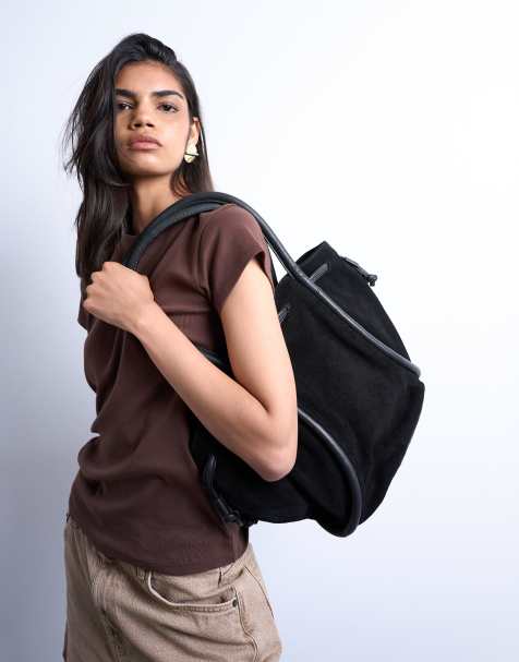 Topshop - Sena - Sac porté épaule en daim véritable - Noir - view 1